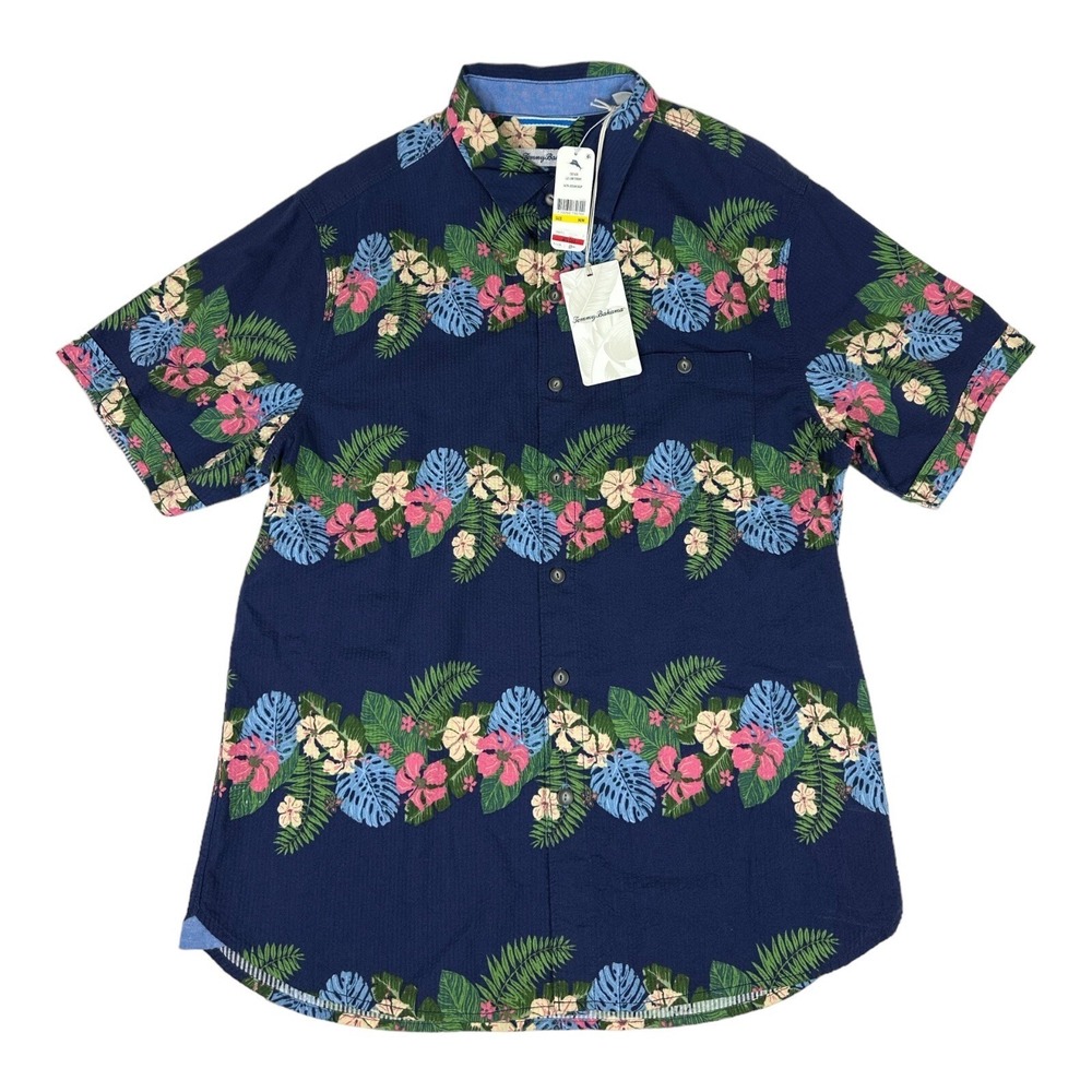 Tommy Bahama Camp Shirt Lei Low Stripe Ocean Deep Blue T321635 New SS Medium NWT